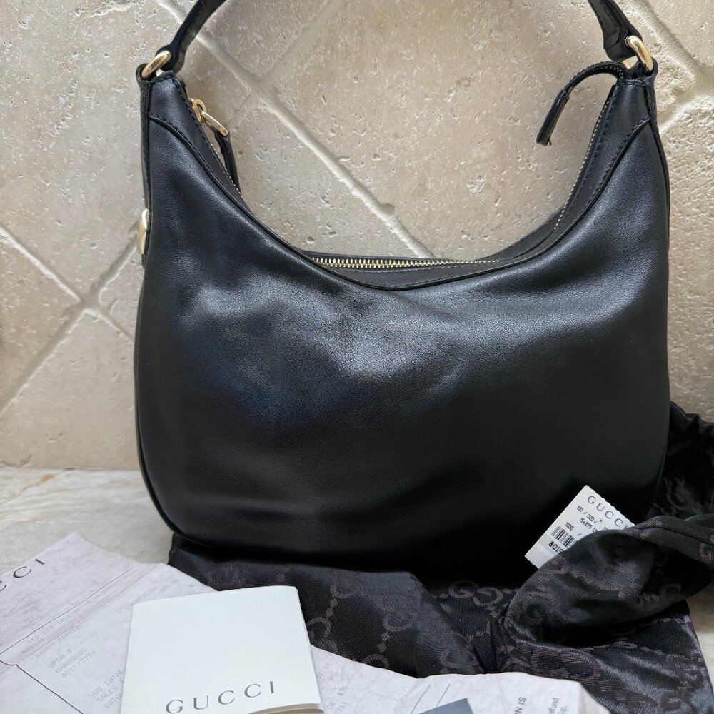 GUCCI - NWT Black Leather Small Tote/Shoulder Bag - Authentic, Style #154395